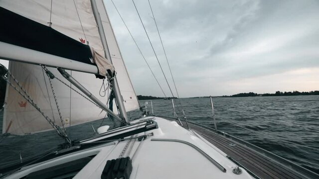 Sailing on a yacht at sunset.