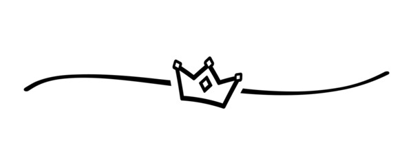 Hand drawing shape crown with cute sketch line, divider shape. Black crown for queen or king isolated on white background for wedding, mothers, fathers day or valentines day. Vector illustration