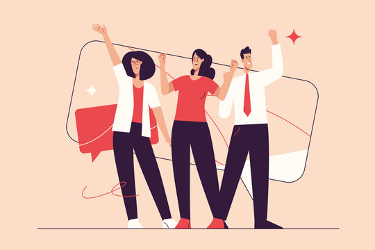 Vector Illustration Depicting A Group Of Business People Celebrating The Success. Editable Stroke