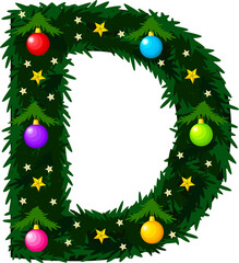 The letter D. Font in the form of a Christmas tree.