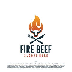fire beef , cow , logo design template