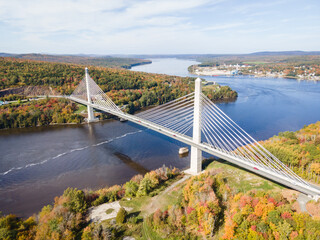 Aerial View of the Penobscot Narrows Bridge in Maine in the Fall - obrazy, fototapety, plakaty