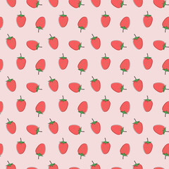 Strawberry seamless pattern vector illustration. Vector illustration on pink backdrop.