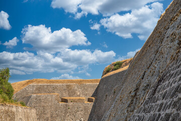 Walls of medieval New Fortress in Kerkyra. Corfu, Greece.