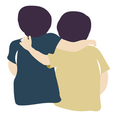 hand drawn friends hugging together on white background.