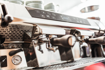 Morning coffee preparation. Coffee maker.