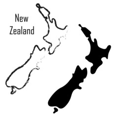 New Zealand map black and white vector illustration.