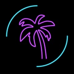 Palm tree neon sign, modern glowing banner design, colorful modern design trend on black background. Vector illustration. © Oleh