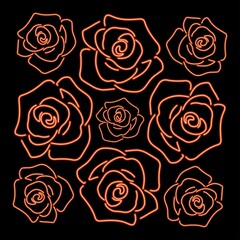 Rose neon sign, modern glowing banner design, colorful modern design trends on black background. Vector illustration.
