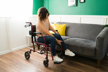 Caucasian woman with a disability using a wheelchair