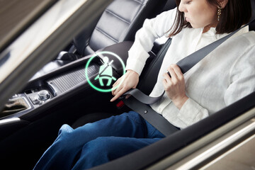 シートベルトを締める女性