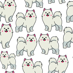 Husky dogs, cute hand drawn vector seamless pattern isolated on bright background. Concept for  wallpaper, cards, print
