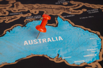 Close up Red Pin on Australian Map. Location Australia.