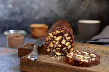 Chocolate salami - traditinal italian dessert.