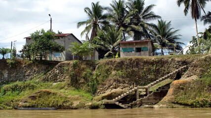 Fototapeta na wymiar Village on the bank of the Santiago River, near Playa del Oro, Ecuador
