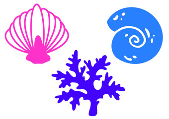 Fototapeta na wymiar Ocean shells marine coral vector decoration for T-shirt bags cards frames cups Undersea vector 