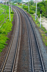 Fototapeta na wymiar Parallel railway tracks recede into the distance