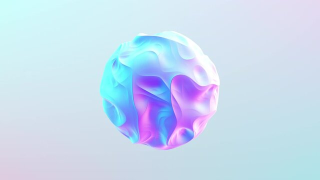 Sphere shape in holographic colors with ripples and wavy surface transformation. 4K 3D abstract animation.