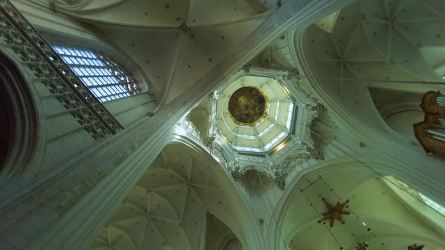 Inside view of the Cathedral of Our Lady Antwerp on a sunny day.