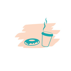 vector icon of delicious hot coffee with donut