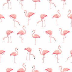 Seamless flamingo pattern on white background