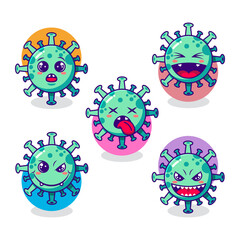 Cute and funny colorful virus cartoon emojis characters 