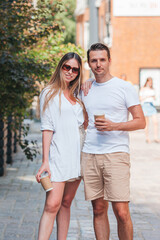 Obraz premium Portrait of young attractive tourists outdoors