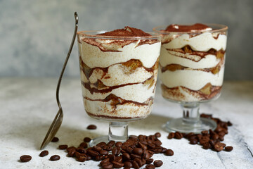 Tiramisu - traditional italian dessert with mascarpone and bisquit.