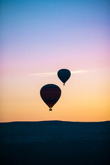 Bright hot air balloons in sky of Cappadocia, Turkey