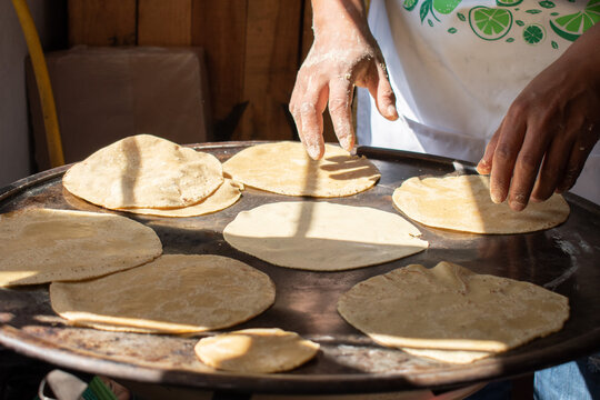 Woman Hands Making Mexican Tortillas