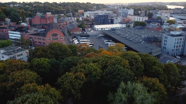 A 4K High Angel Footage Of Kaunas Bus Station, Lithuania.