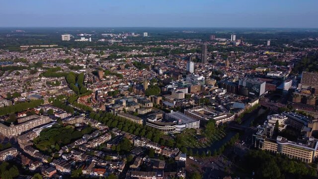 Aerial view of the city utrecht in the netherlands on a sunny day in summer