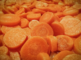 Pile of chopped carrots in close-up, macrophotography