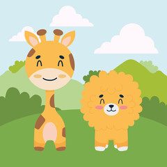 Obraz na płótnie Canvas cute giraffe and lion