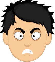 Vector emoticon illustration of a cartoon young man's face with an angry expression