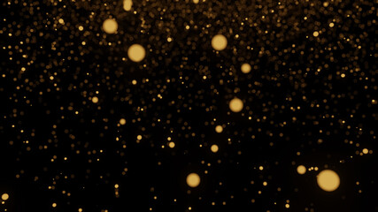 Spreading gold dot of firefly in a dark night (3D Rendering)