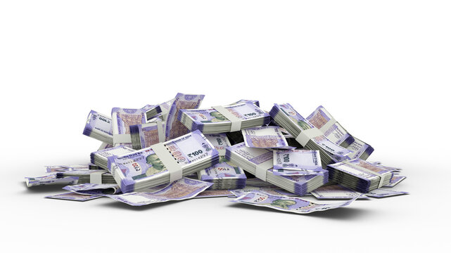 3D Stack of 100 Indian Rupee notes