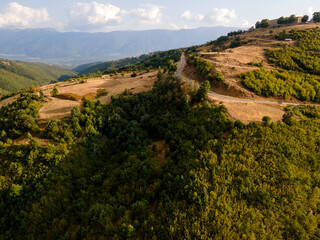 Aerial sunset view of Ograzhden Mountain, Bulgaria