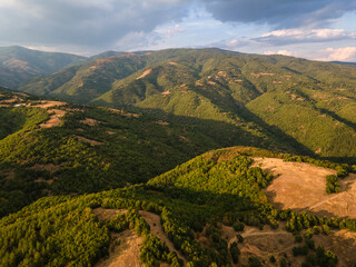 Fototapeta na wymiar Aerial sunset view of Ograzhden Mountain, Bulgaria