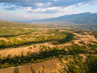 Aerial sunset view of Ograzhden Mountain, Bulgaria