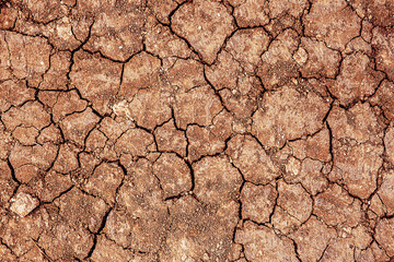 Red dry cracked ground. Dried clay texture and patterns cracked surface of clay and land.