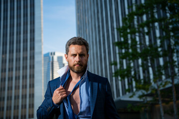 Businessman take off tie after working. Hard work.