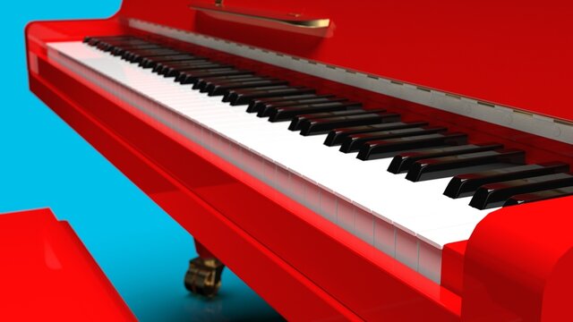 Ref-Gold Grand Piano under sky blue background. 3D illustration. 3D high quality rendering.  