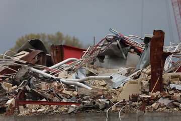 Debris from a demolition of a building