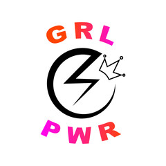 GIRL POWER inscription handwritten. GRL PWR hand lettering. Feminist print with slogan, phrase or quote. Modern vector illustration for t-shirt, sweatshirt or other apparel print