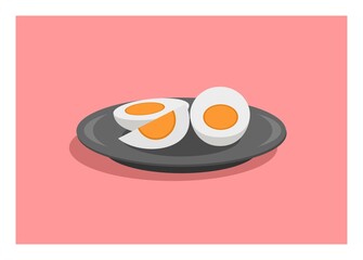 Boiled egg slices on a lid. Simple flat illustration.