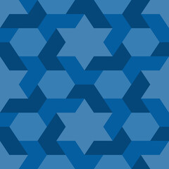 Oriental ancient mosaic seamless pattern. Arabesque ornament. Repeated geometric figures, hexagons, stars surface print