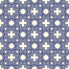 Seamless arabic ornament. Moroccan stars and crosses motif. Arabesque traditional pattern with mosaic tile.