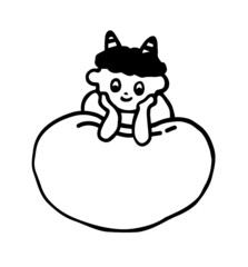 豆の上で頬杖をつく鬼