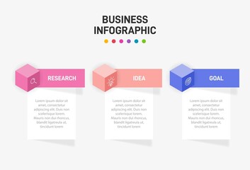 Concept of arrow business model with 3 successive steps. Three colorful graphic elements. Timeline design for brochure, presentation. Infographic design layout.
